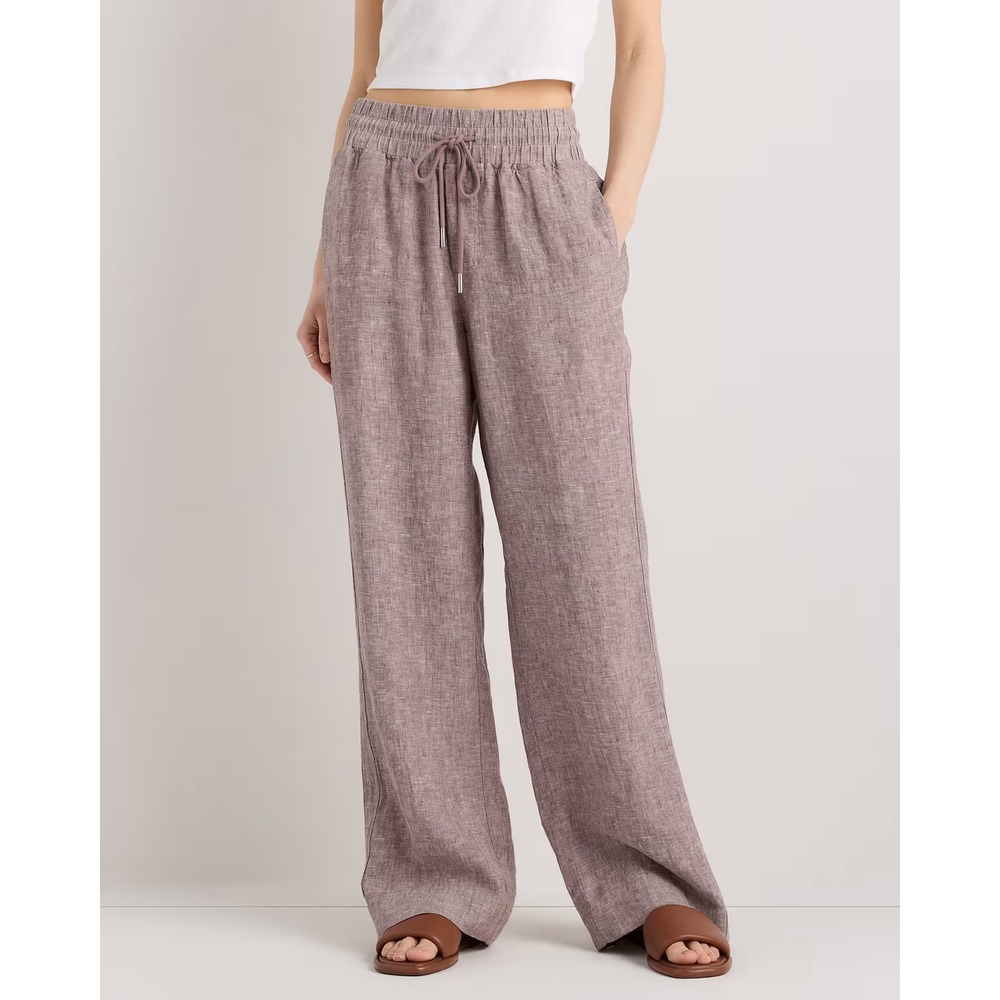 Quince 100% European Linen Wide Leg Drawstring Pants Mauve Brown Small
